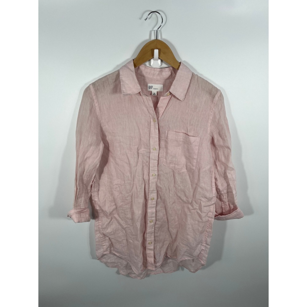 Gap 100% Linen Womens Button Up‎ Shirt XS Pink Boyfriend Fit Resort Euro Summer